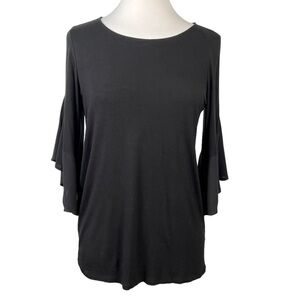 Anthropologie Pleione Mixed Media 3/4 Bell Sleeve Stretch Popover Blouse Shirt